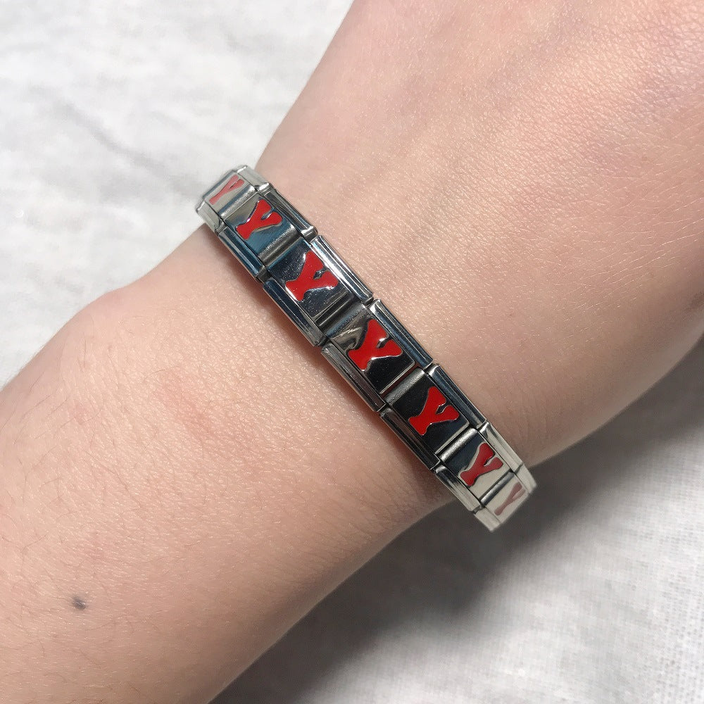 New arrival red english letter diy italian module stainless steel bracelet italiancharmbracelet