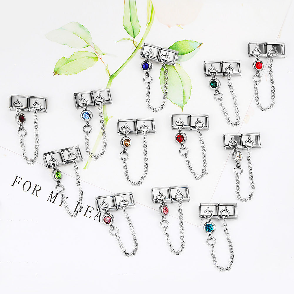 Double hook 12 birthstone Italian module bracelet, creative DIY elastic splicing stainless steel strap chain