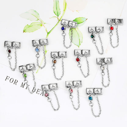 Double hook 12 birthstone Italian module bracelet, creative DIY elastic splicing stainless steel strap chain