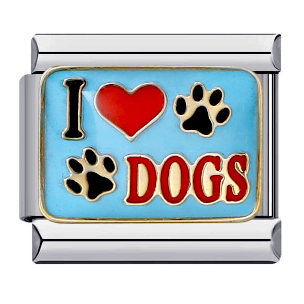 Pet cat and dog series stainless steel welding oil drip bracelet, cartoon DIY Italian module bracelet wholesale