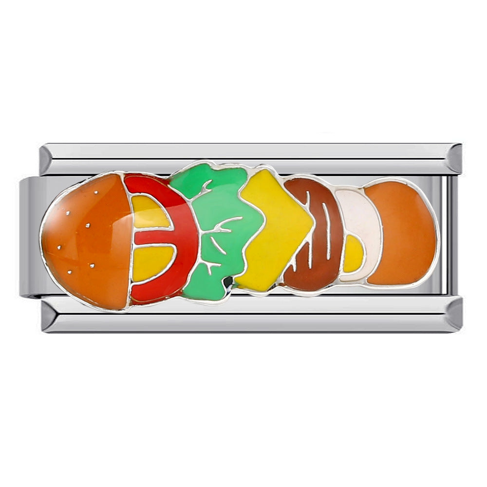 Delicious food Italian module bracelet, new stainless steel welding oil drip cartoon DIY splicing bracelet