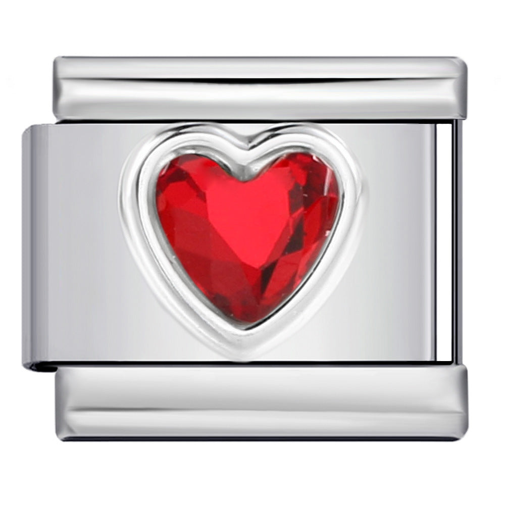 Heart Micro Paved Color Stone Italian Charm Stainless Steel