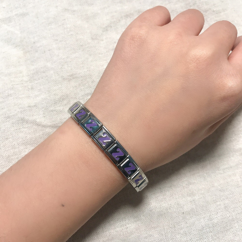 New arrival stainless steel purple english letter diy italian module bracelet italiancharmbracelet