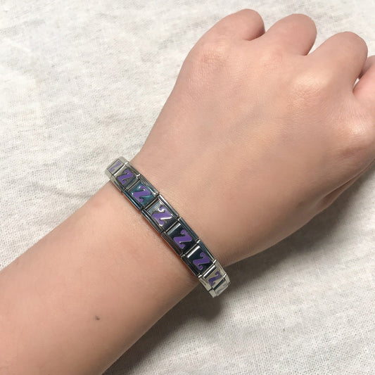 New arrival stainless steel purple english letter diy italian module bracelet italiancharmbracelet