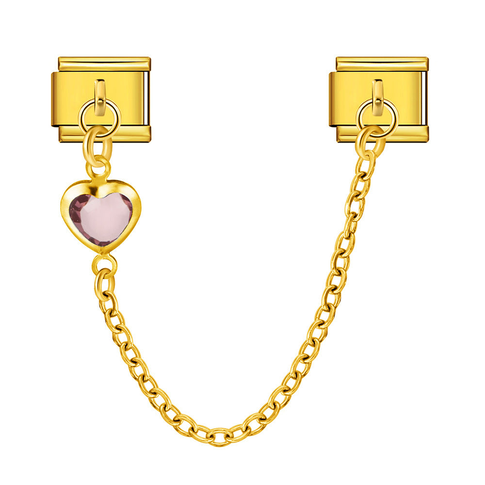 Double Hook Heart Pendant Stainless Steel Italian Charm Links