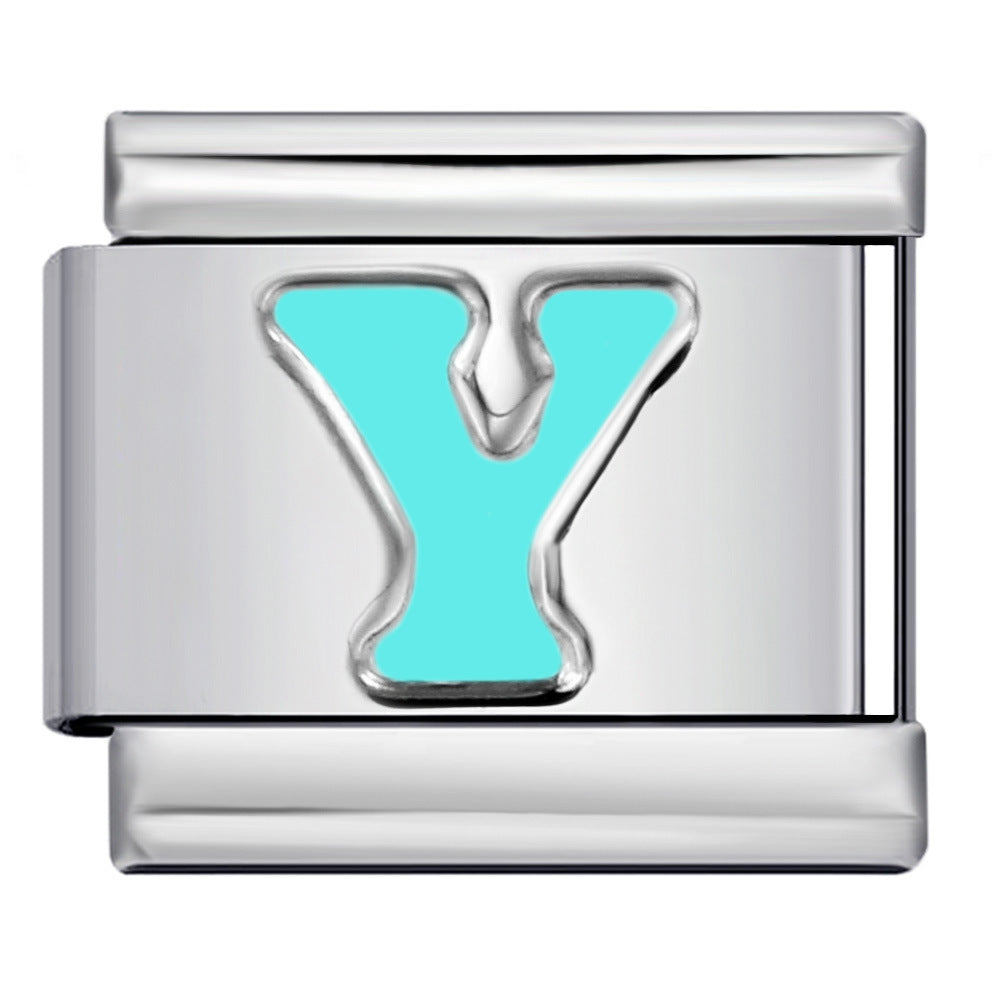 Sky Blue Letter Italian Charm Stainless Steel DIY Charms