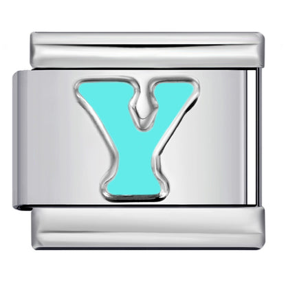 Sky Blue Letter Italian Charm Stainless Steel DIY Charms