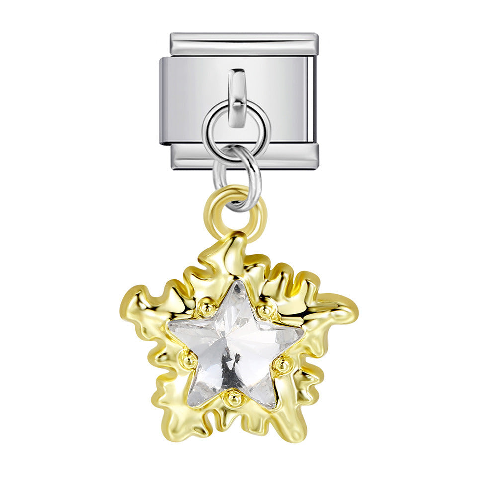 Silver Base Micro Pave Zircon Cute Pendant Italian Charm Links