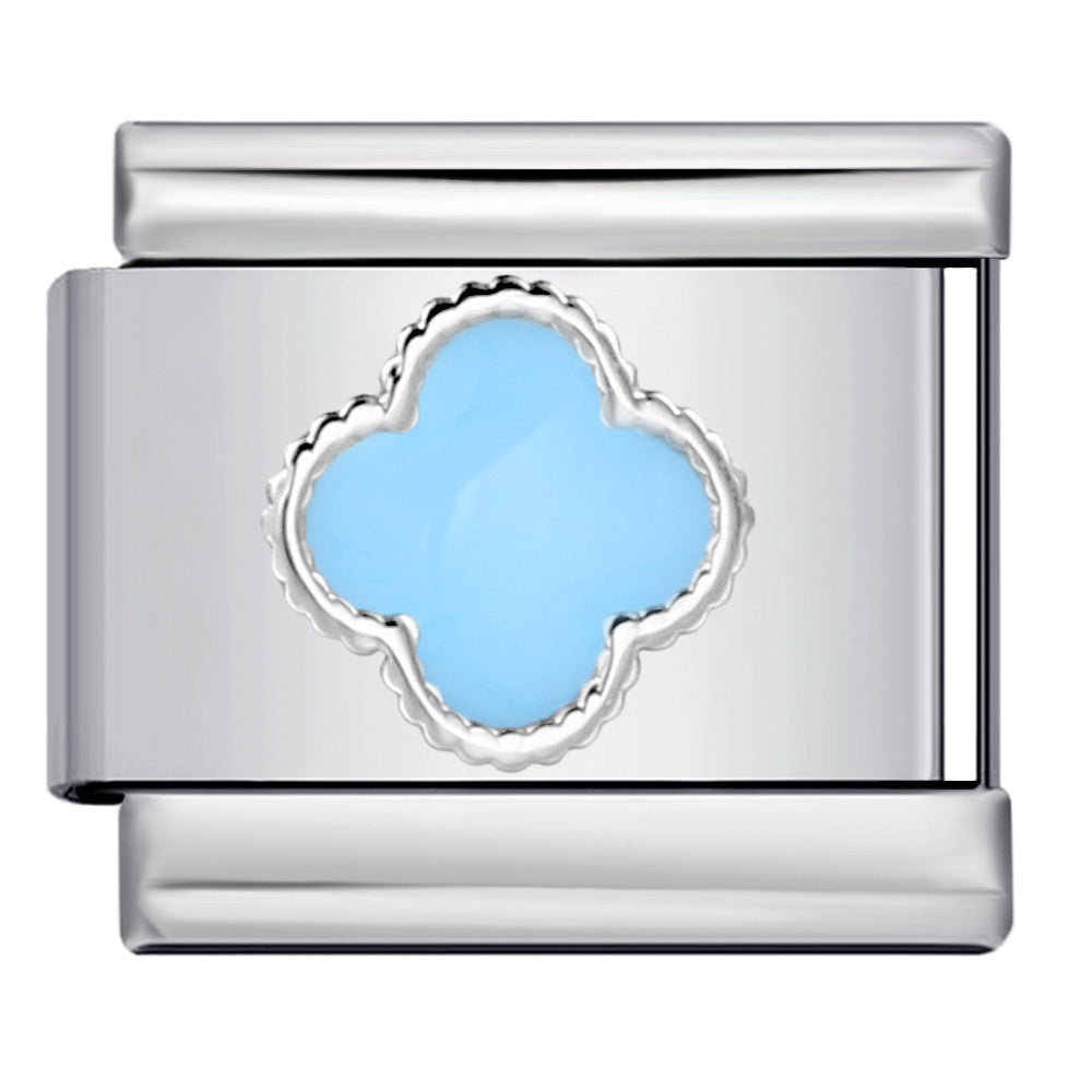 Color Enamel Four Leaf Clover Stainless Steel Italian Charm Links
