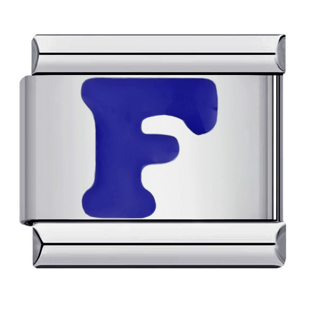 Blue Enamel Alphabet Stainless Steel Italian Charm Links