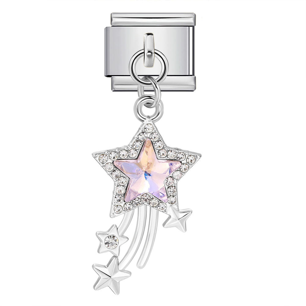 Colorful Heart Moon Bow Pendant Stainless Steel Italian Charm Links