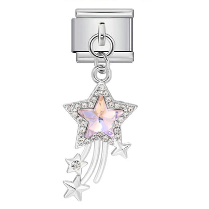 Colorful Heart Moon Bow Pendant Stainless Steel Italian Charm Links