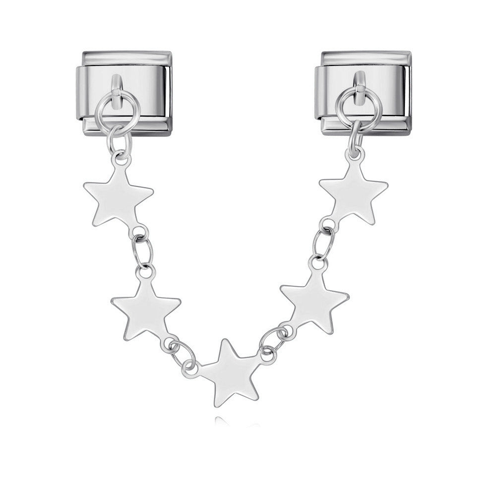 Double hook italian module five-pointed star pendant patchwork stainless steel watch strap chain italian charm