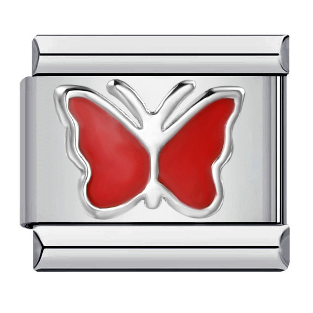 Stainless steel heart butterfly stamped pattern colorful enamel diy italian charm