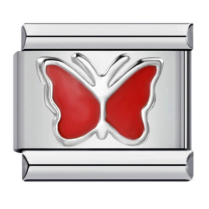 Stainless steel heart butterfly stamped pattern colorful enamel diy italian charm