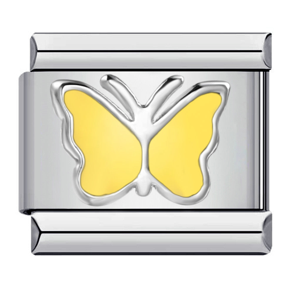 Stainless steel heart butterfly stamped pattern colorful enamel diy italian charm