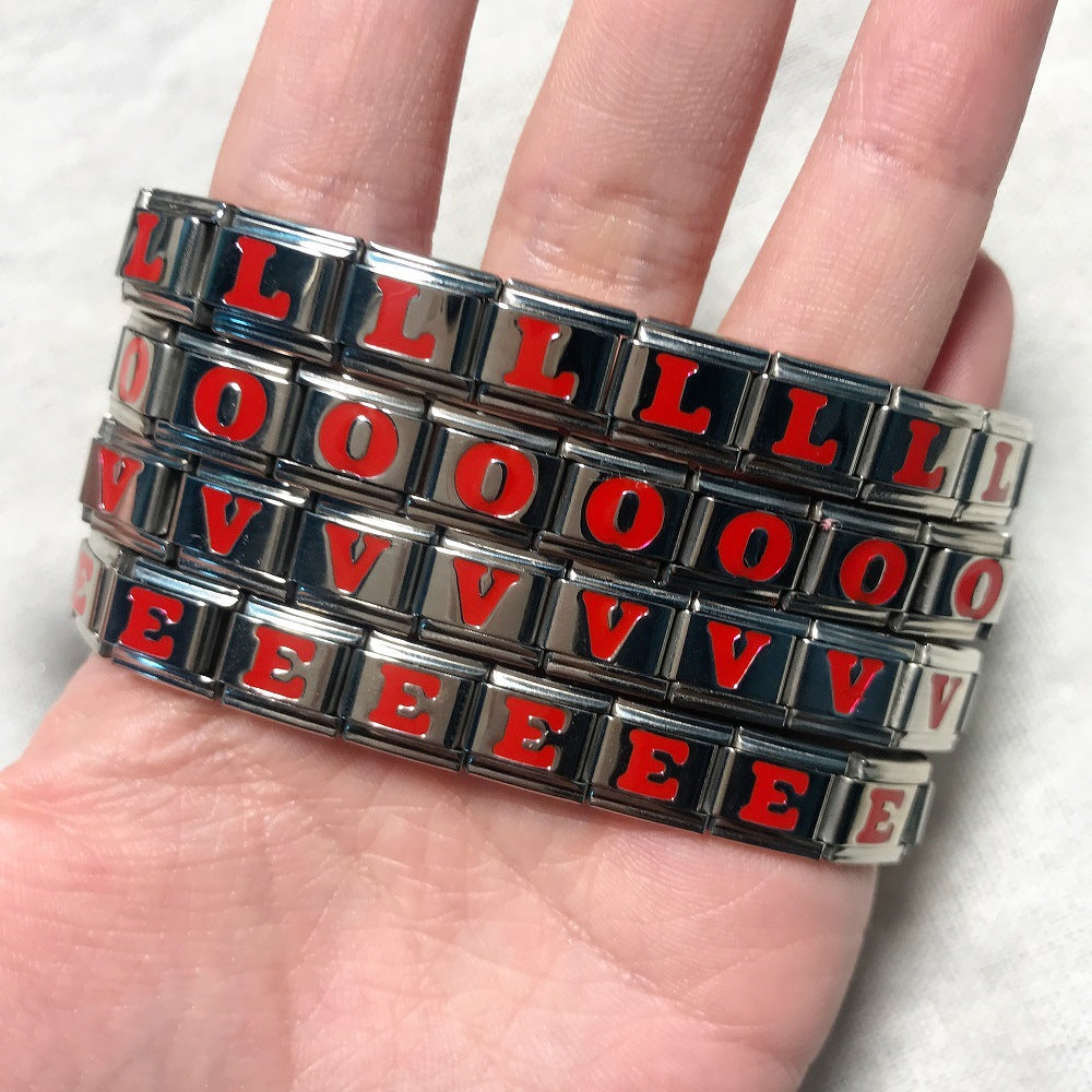 New arrival red english letter diy italian module stainless steel bracelet italiancharmbracelet