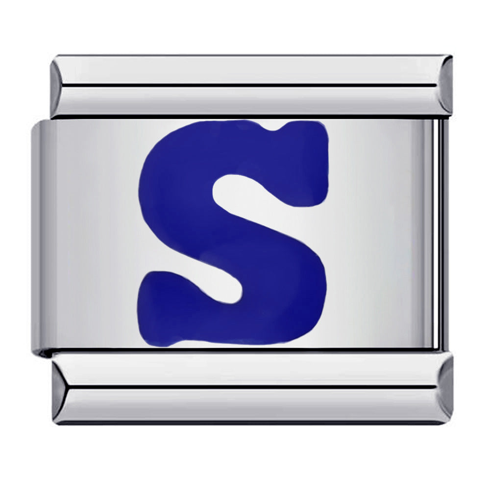 Blue Enamel Alphabet Stainless Steel Italian Charm Links