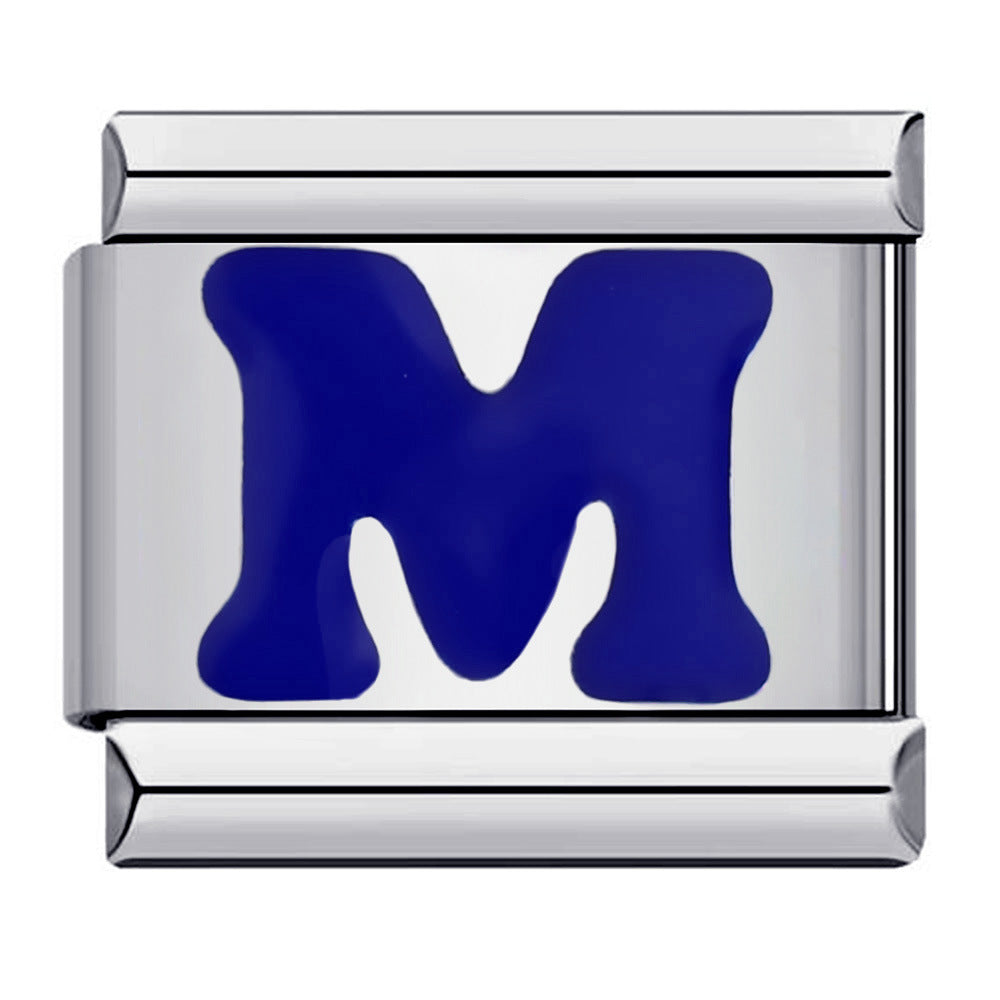 Blue Enamel Alphabet Stainless Steel Italian Charm Links