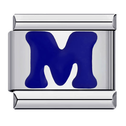 Blue Enamel Alphabet Stainless Steel Italian Charm Links