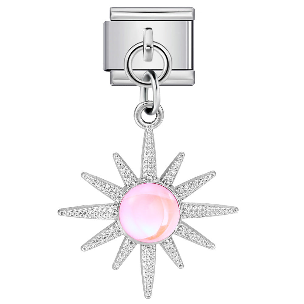 Love flower pendant Italian module bracelet, single hook stainless steel elastic splicing strap chain
