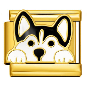 Pet Dog Italian Charm Gold Silver Enamel Stainless Steel