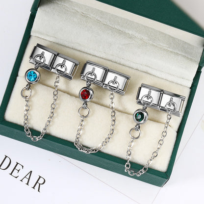 Double hook 12 birthstone Italian module bracelet, creative DIY elastic splicing stainless steel strap chain