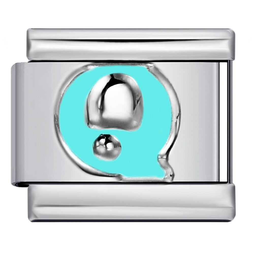 Sky Blue Letter Italian Charm Stainless Steel DIY Charms