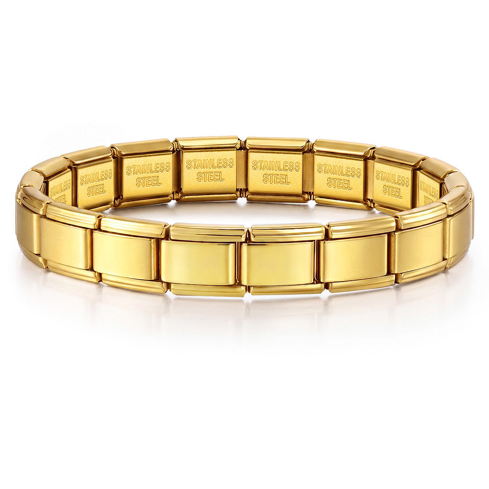 Stainless Steel Vacuum IP Plated Italian Module Bracelet Foundation Elastic Strap Chain Italian Charm