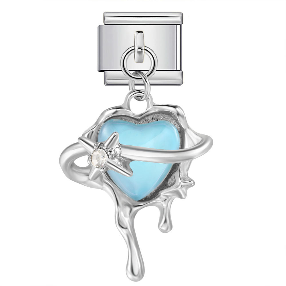 Colorful Heart Moon Bow Pendant Stainless Steel Italian Charm Links