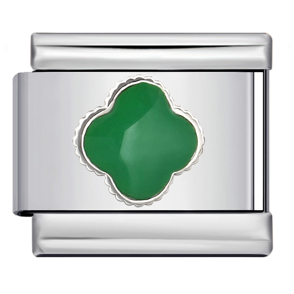 Color Enamel Four Leaf Clover Stainless Steel Italian Charm Links