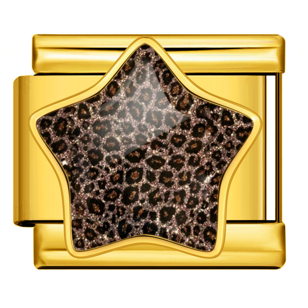 Leopard print star italian module bracelet - stainless steel diy detachable stretch bracelet gift