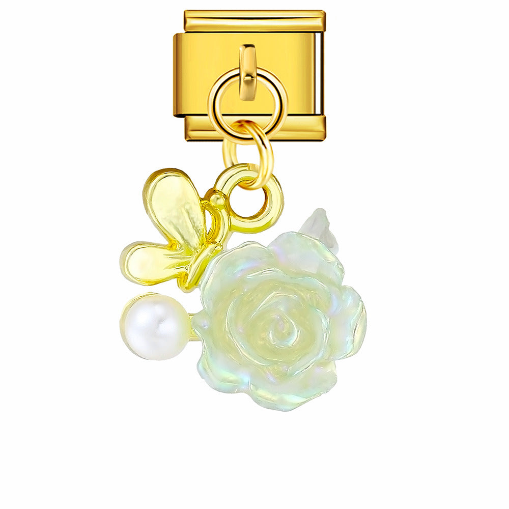 Love flower pendant Italian module bracelet, single hook stainless steel elastic splicing strap chain
