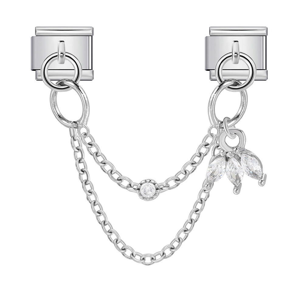 Double Hook Heart Pendant Stainless Steel Italian Charm Links