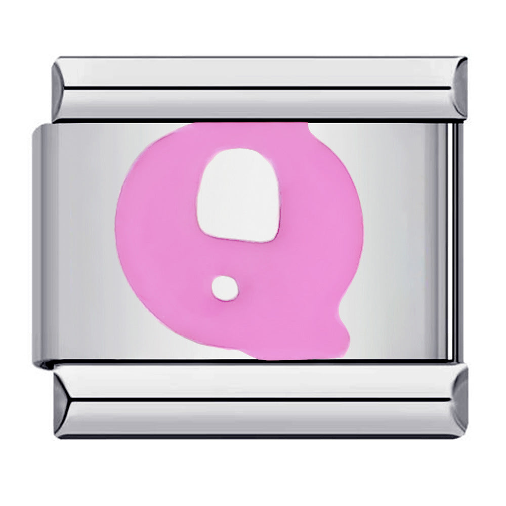 Pink Enamel Alphabet Stainless Steel Italian Charm Links