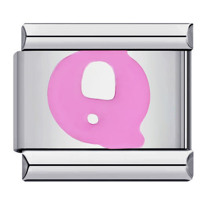 Pink Enamel Alphabet Stainless Steel Italian Charm Links