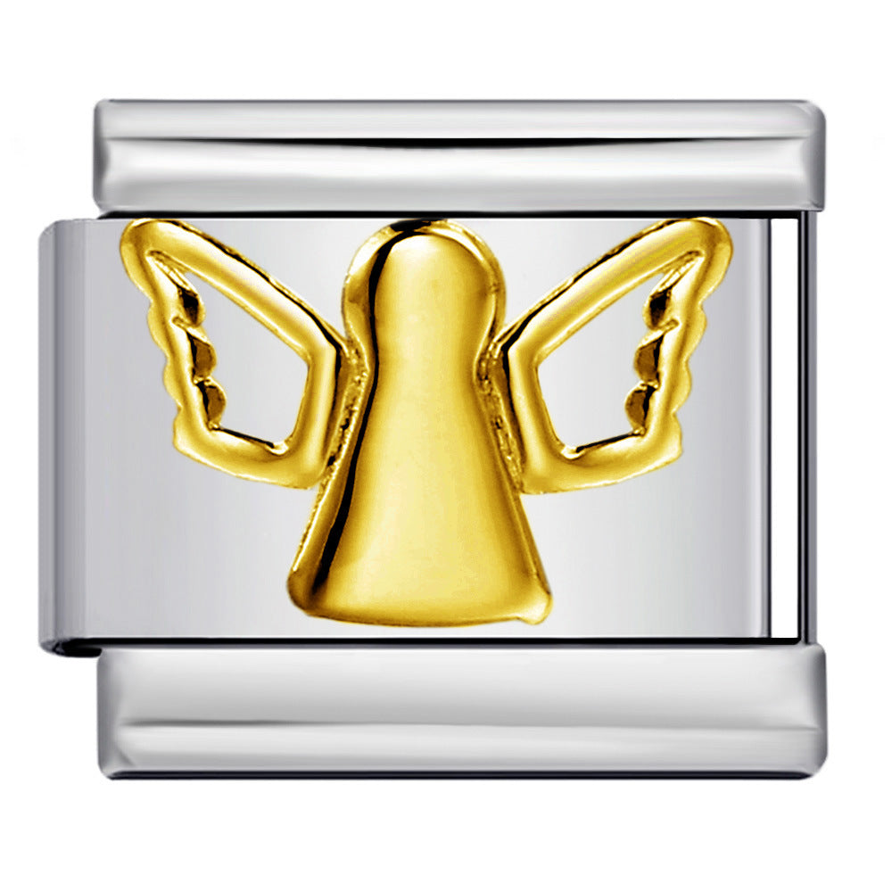 Photo Angel Gold Plated Enamel Italian Charm Links Stainless Steel