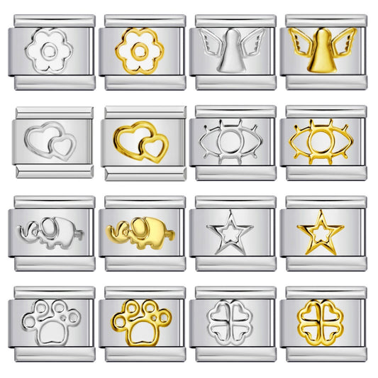Gold Silver Stamped Pattern Stainless Steel Italian Charm Links