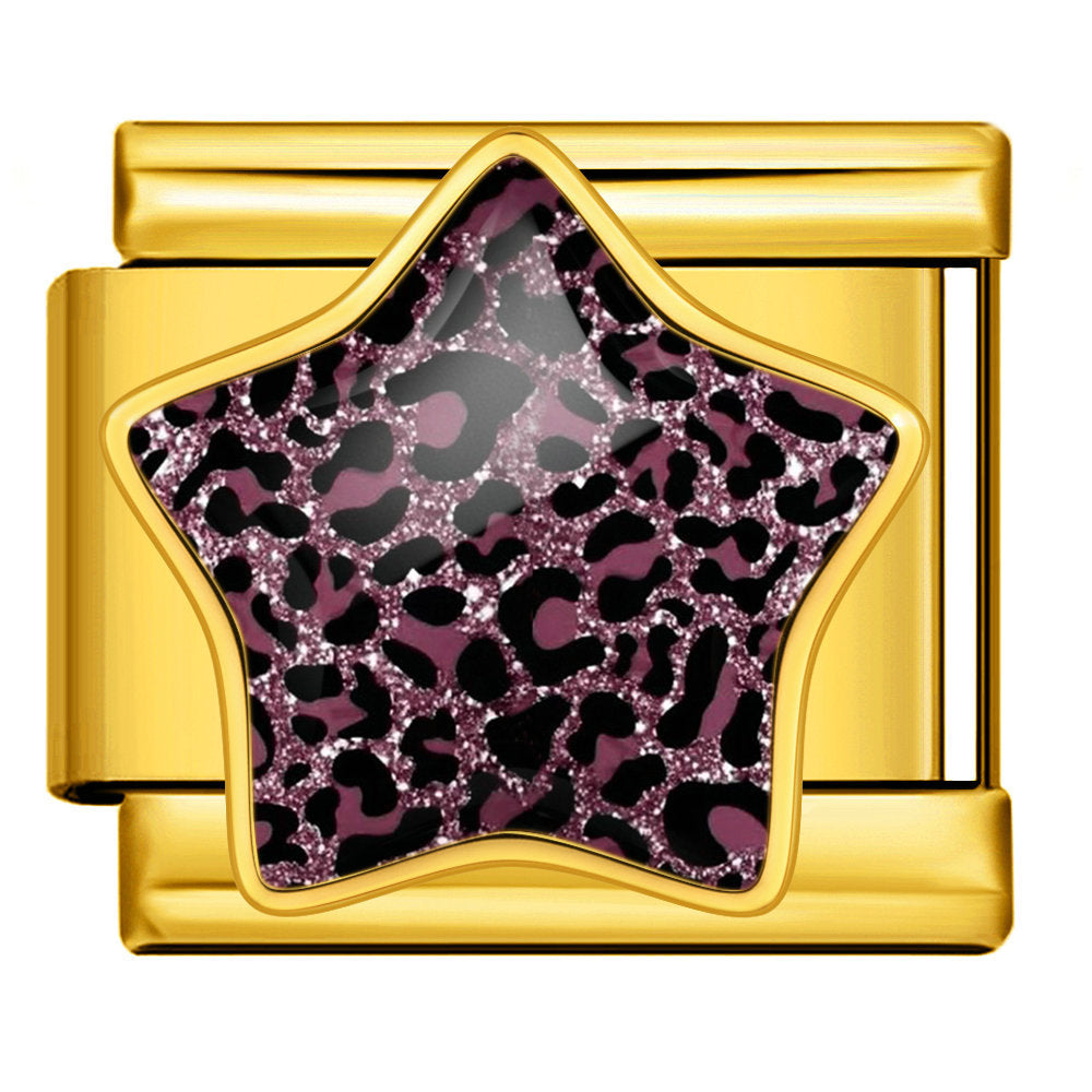 Leopard print star italian module bracelet - stainless steel diy detachable stretch bracelet gift