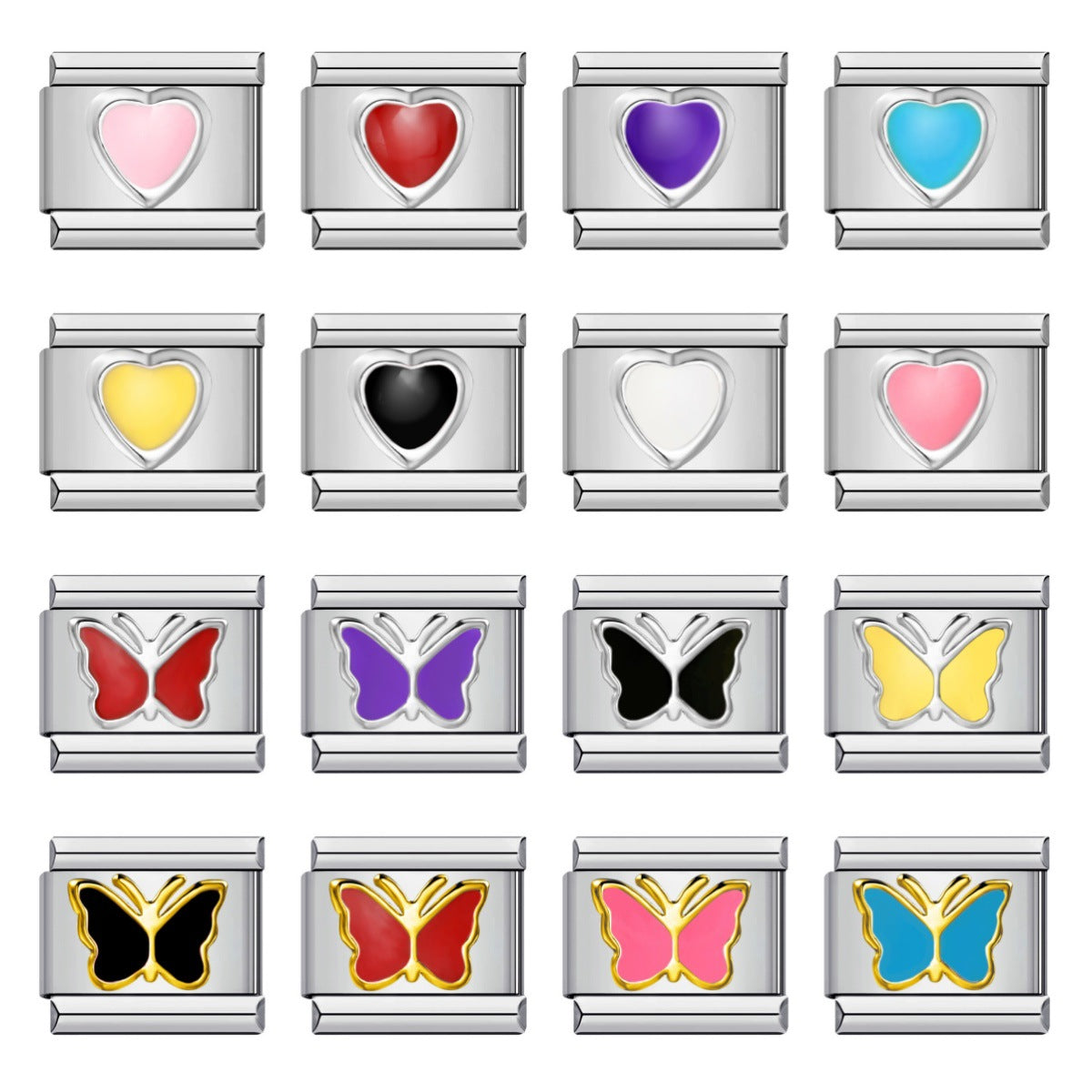 Stainless steel heart butterfly stamped pattern colorful enamel diy italian charm