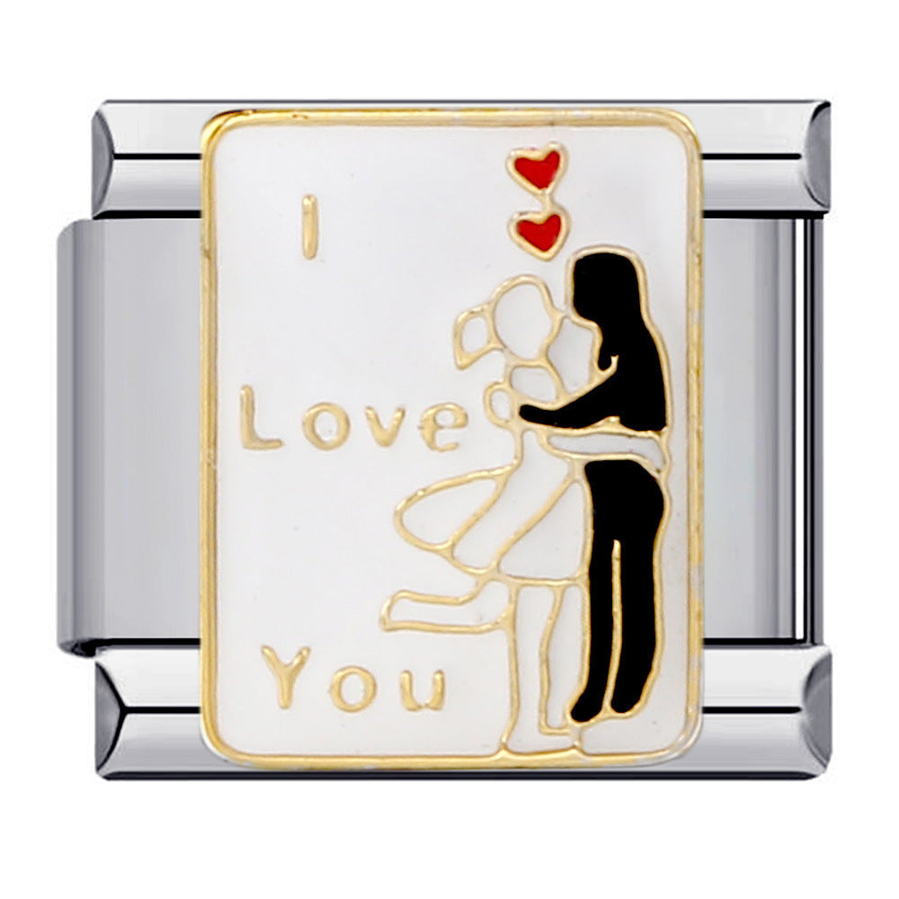 Cross-border hot-selling love series stainless steel welding oil drip bracelet, cartoon DIY Italian module bracelet wholesale