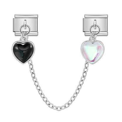 New silver double pendant italian modular bracelet - stainless steel hook diy stretchable link chain