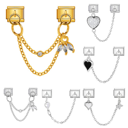 Double Hook Heart Pendant Stainless Steel Italian Charm Links