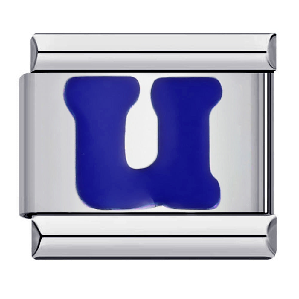 Blue Enamel Alphabet Stainless Steel Italian Charm Links
