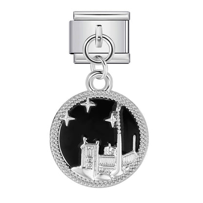 Single hook italian modular bracelet - blue & black pendant with elastic splicing stainless steel watch band chain