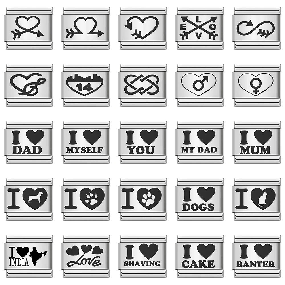 Cross-border hot-selling laser engraving heart-shaped series, stainless steel handmade DIY Italian module bracelet wholesale