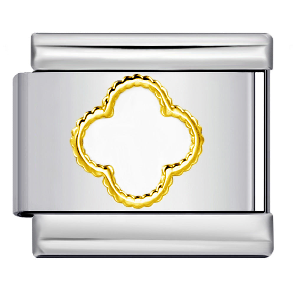 Gold Silver Stamped Pattern Stainless Steel Italian Charm Links