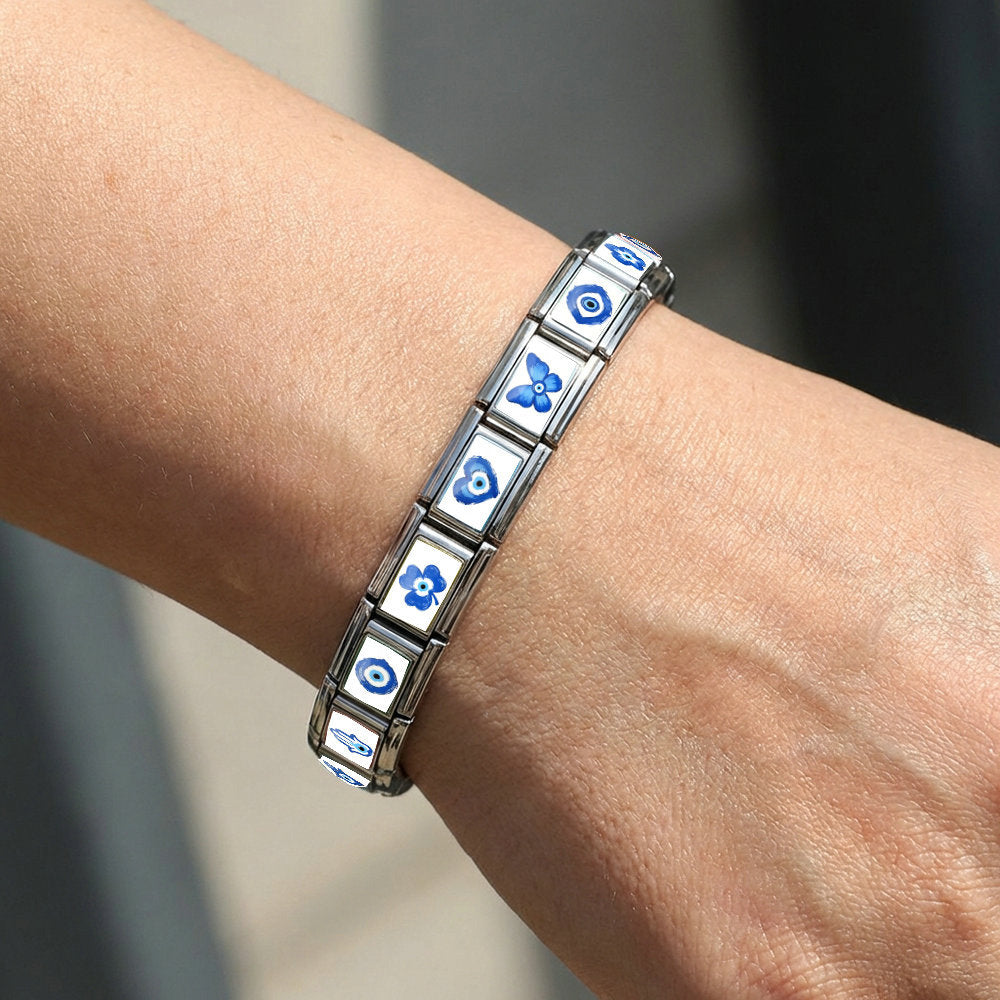 Blue devil's eye module bracelet - detachable diy stainless steel link bracelet chain accessories wholesale