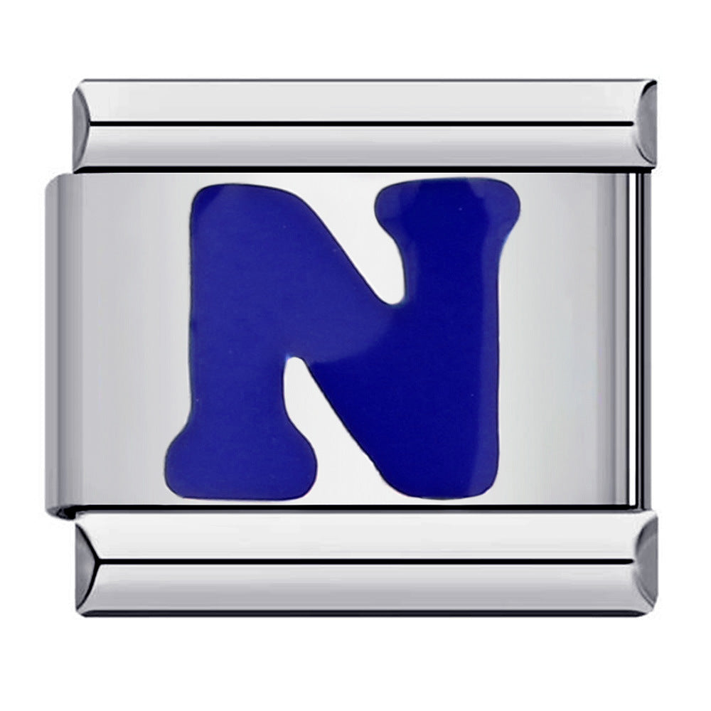 Blue Enamel Alphabet Stainless Steel Italian Charm Links