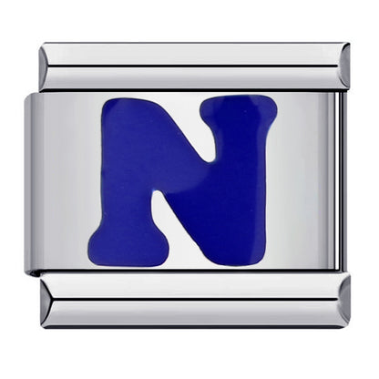 Blue Enamel Alphabet Stainless Steel Italian Charm Links